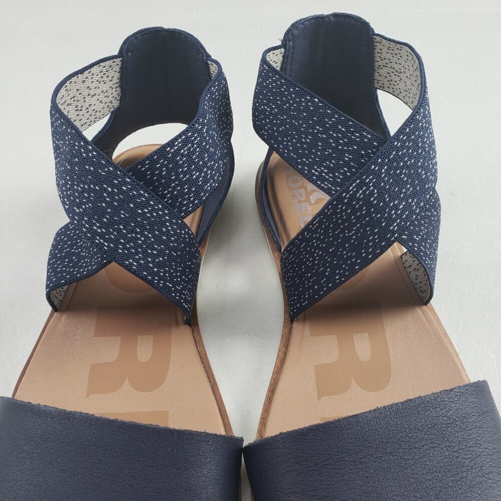 Sorel Ella II Strappy Sandal Womens 8.5 Blue Leather Slip On Open Toe Flat - Picture 5 of 11